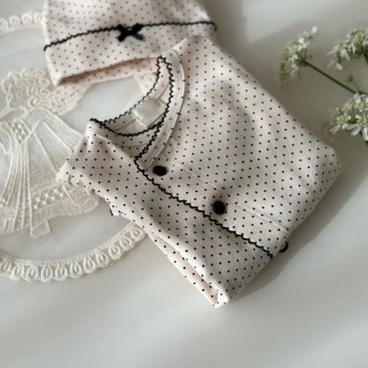 長袖ロンパース ドットフリル長袖ロンパース+帽子セット【mh0011202】