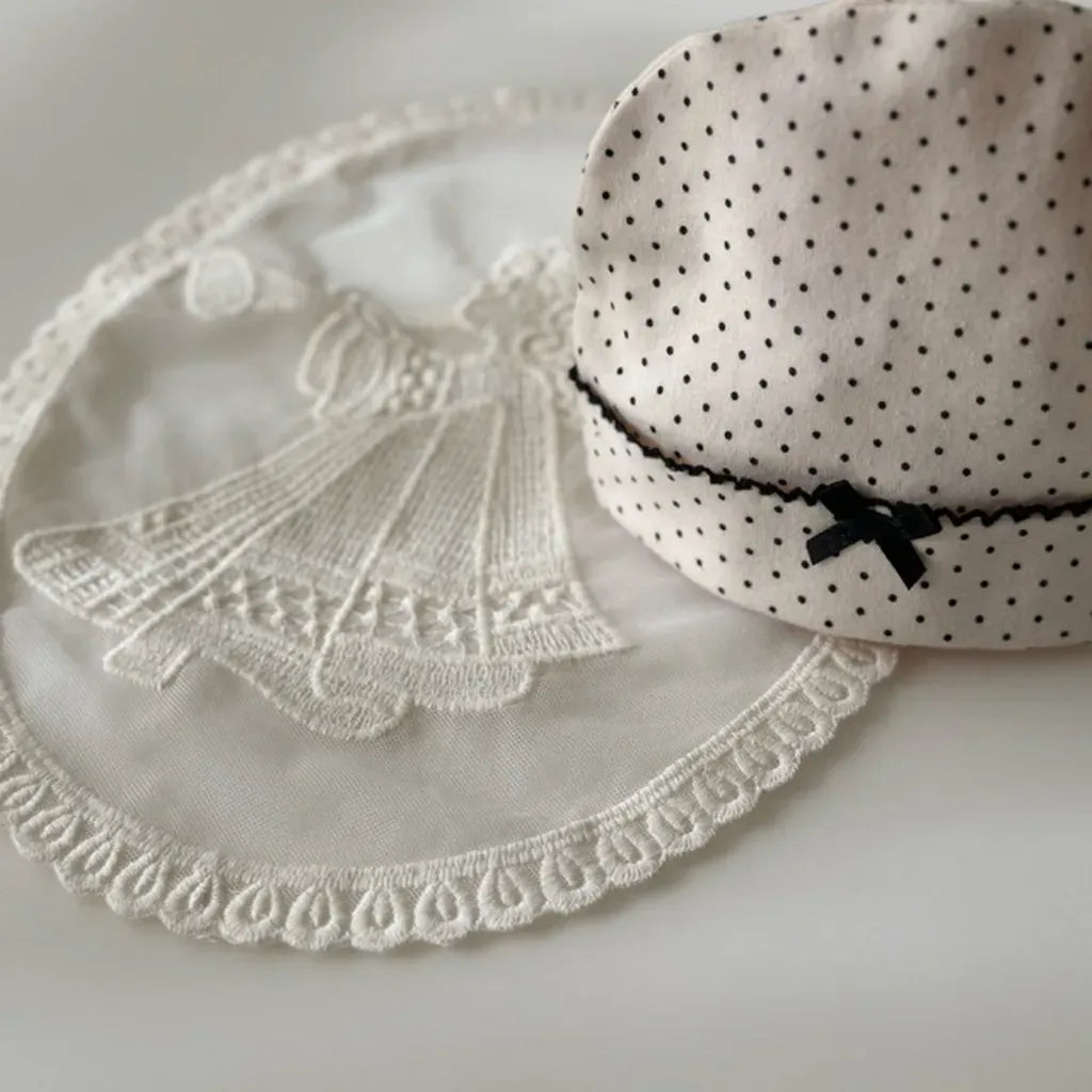 長袖ロンパース ドットフリル長袖ロンパース+帽子セット【mh0011202】