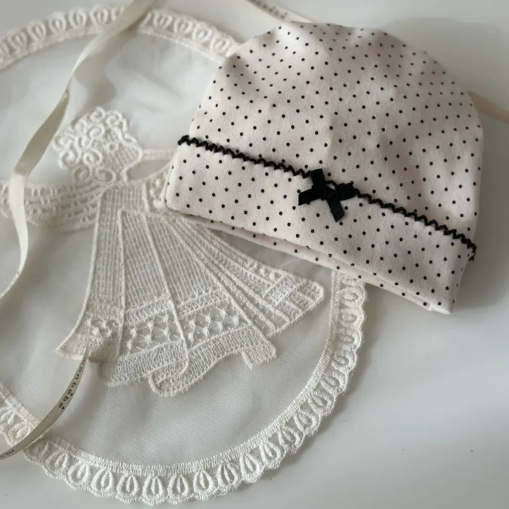 長袖ロンパース ドットフリル長袖ロンパース+帽子セット【mh0011202】