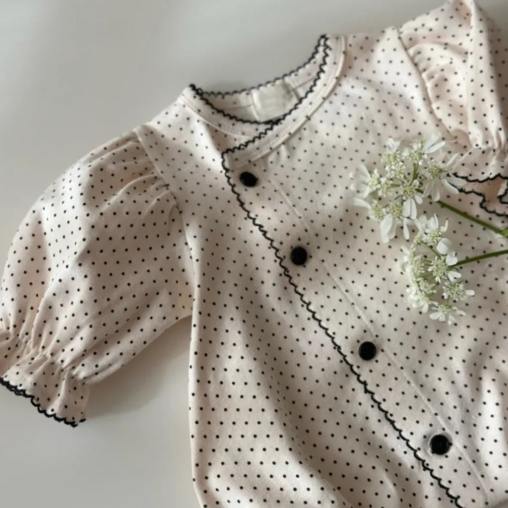 長袖ロンパース ドットフリル長袖ロンパース+帽子セット【mh0011202】