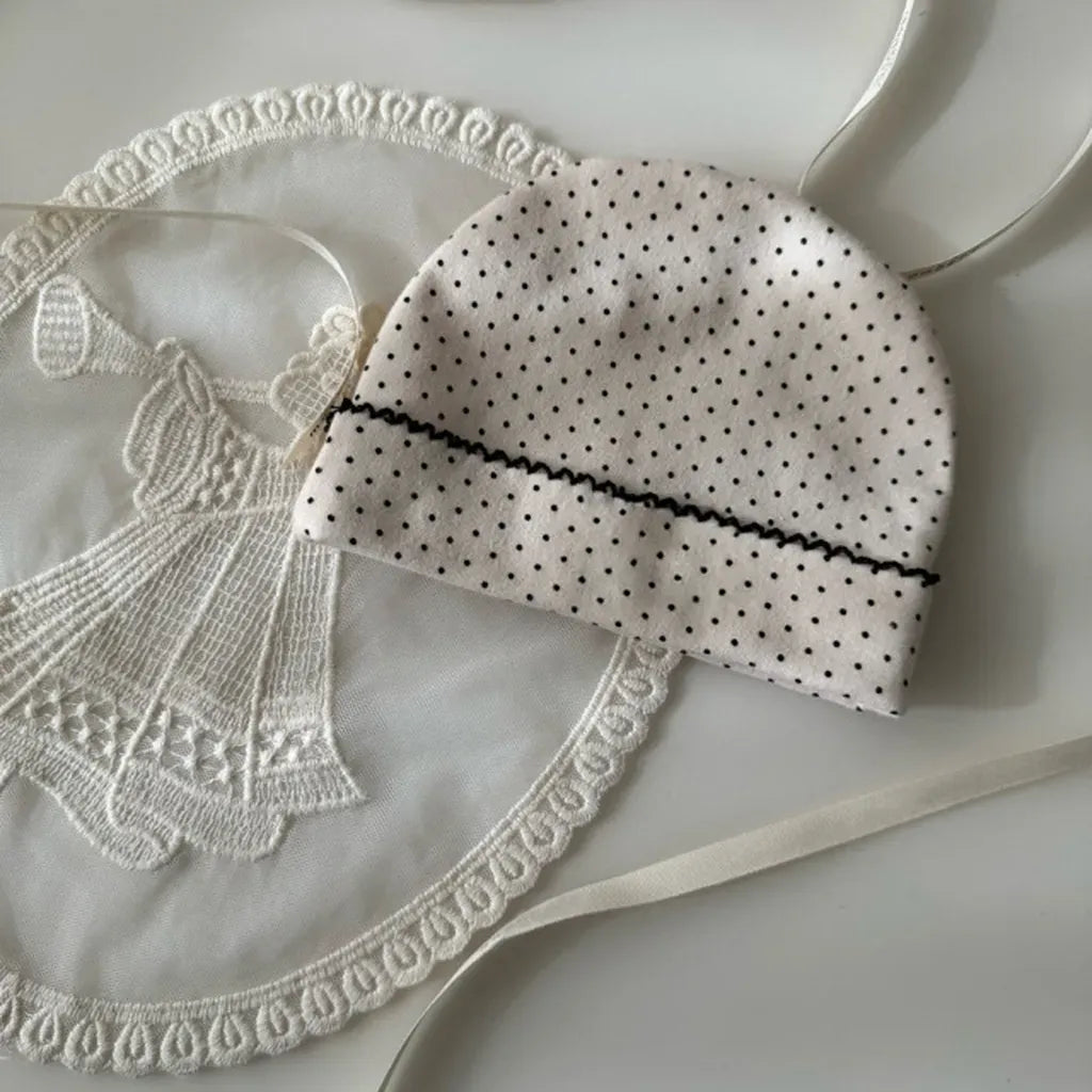 長袖ロンパース ドットフリル長袖ロンパース+帽子セット【mh0011202】