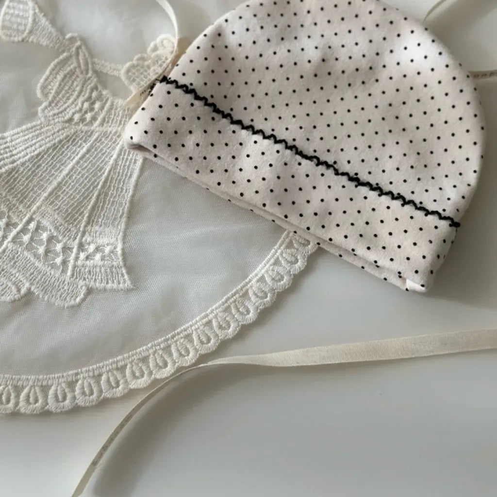 長袖ロンパース ドットフリル長袖ロンパース+帽子セット【mh0011202】