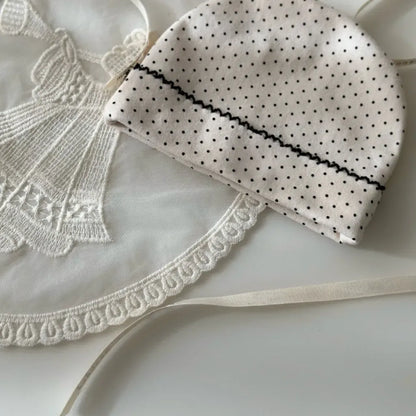 長袖ロンパース ドットフリル長袖ロンパース+帽子セット【mh0011202】