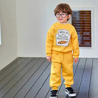 長袖 Mustard / 80cm ケチャップ/マスタードロゴスウェット上下セットアップ 2点セット【mh0011173】