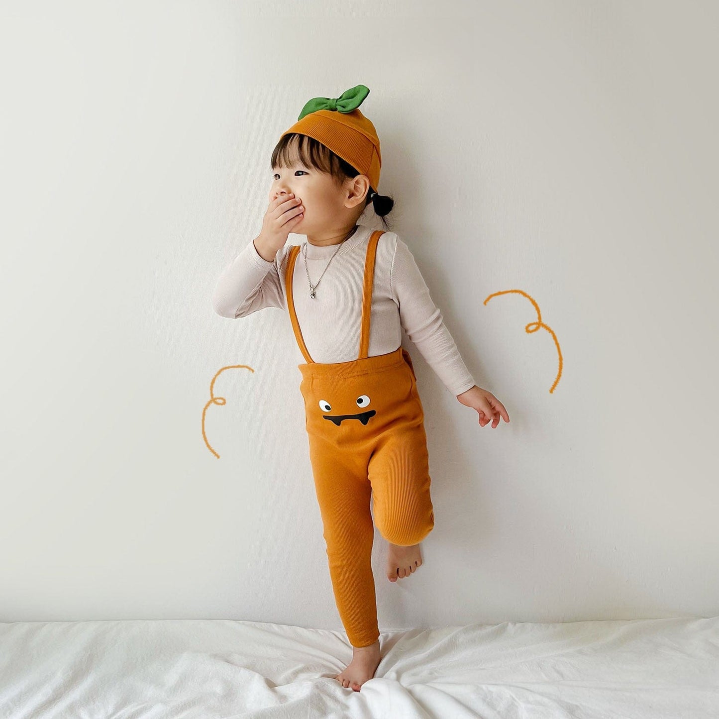 レギンスパンツ Orange / 66cm ハロウィンコスチューム おばけ/パンプキンサスペンダーレギンスパンツ【mh0010541】