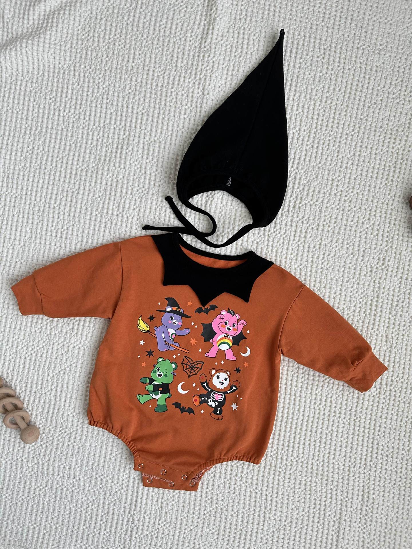 長袖ロンパース Orange / 66cm ハロウィンコスチューム ベアくまプリントパンプキンロンパース帽子セット【mh0010554】