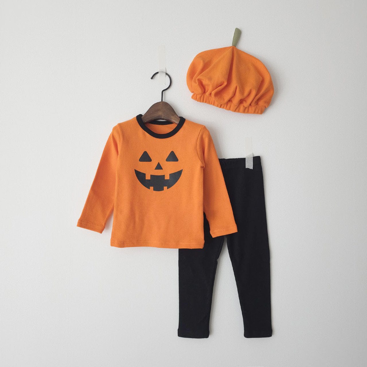 長袖セットアップ Orange / 73cm ハロウィンコスチューム🎃👻 パンプキン長袖セットアップ 3点セット【mh0010556】