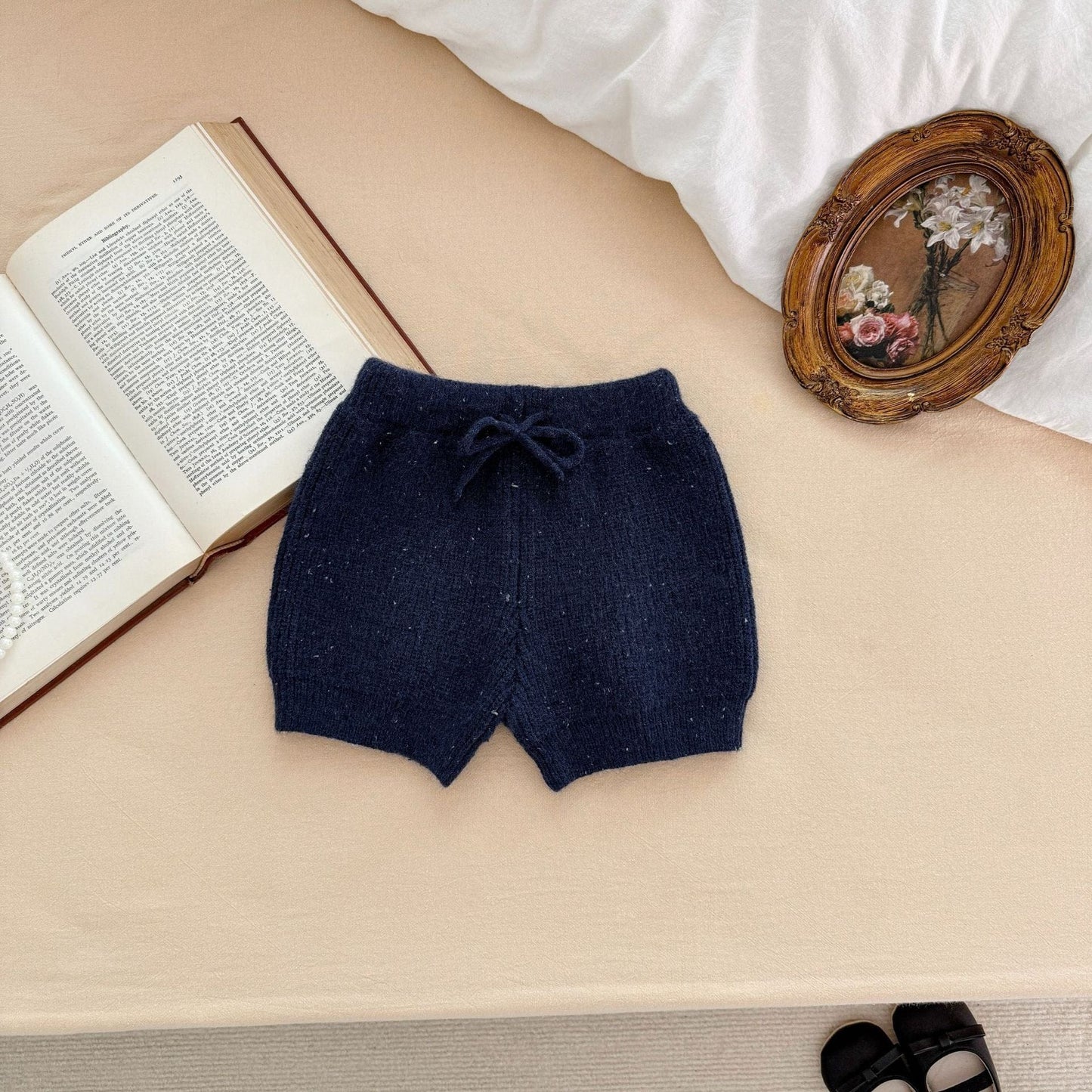 長袖セットアップ Pants Royal Blue / 80cm ツイードニット長袖トップス/ハーフパンツ【mh0011186】