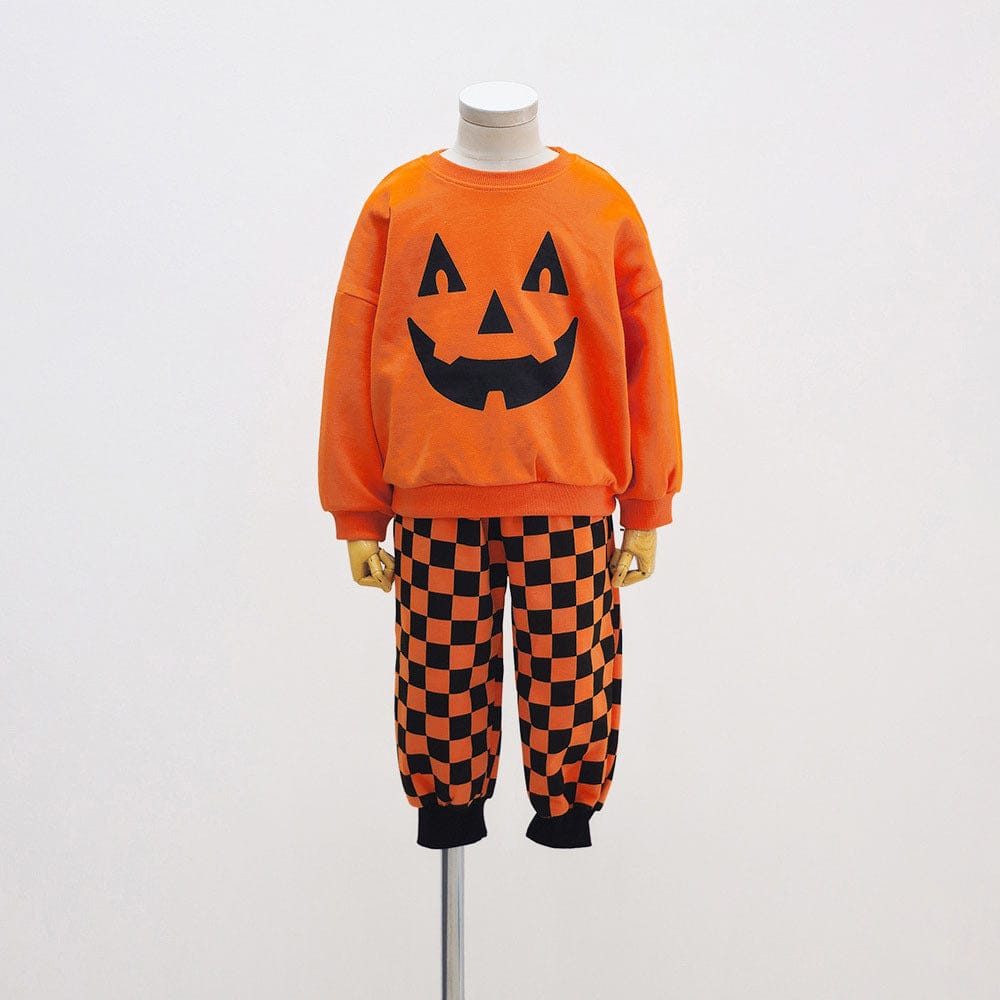 長袖セットアップ Pants Set / 80cm ハロウィンかぼちゃチェッカーボーイズ/ガールズセットアップ 2点セット【mh0011182】