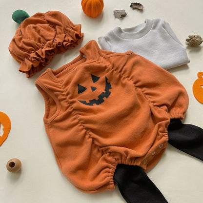 ロンパースセットアップ Pumpkin Vest / 66cm ハロウィンコスチューム パンプキンノースリーブロンパース/レギンスパンツ【mh0010545】