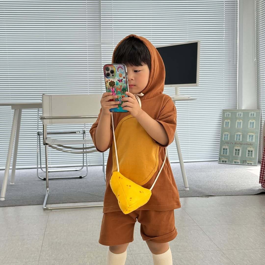 半袖セットアップ rats / 73cm ベビーキッズセットアップ 3点セット ねこネズミフーディ半袖トップス+ショートパンツ+ポシェット トムとジェリーコスチューム【mh0009086】