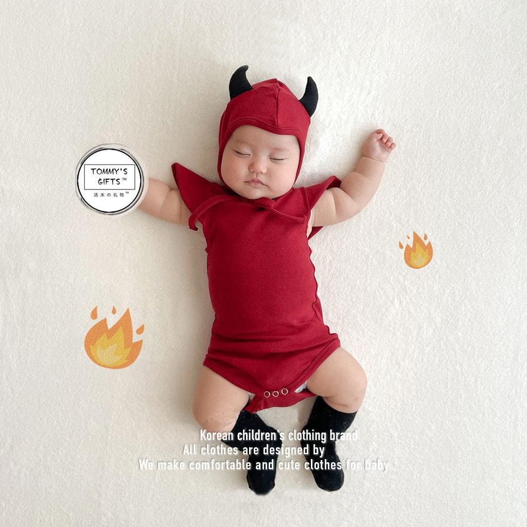 ロンパースセットアップ Red / 66cm ハロウィンコスチューム デビルロンパース+帽子セット【mh0010547】