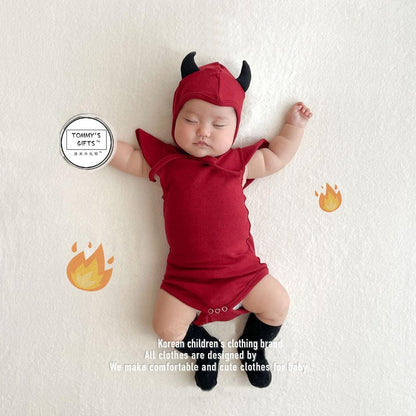 ロンパースセットアップ Red / 66cm ハロウィンコスチューム デビルロンパース+帽子セット【mh0010547】