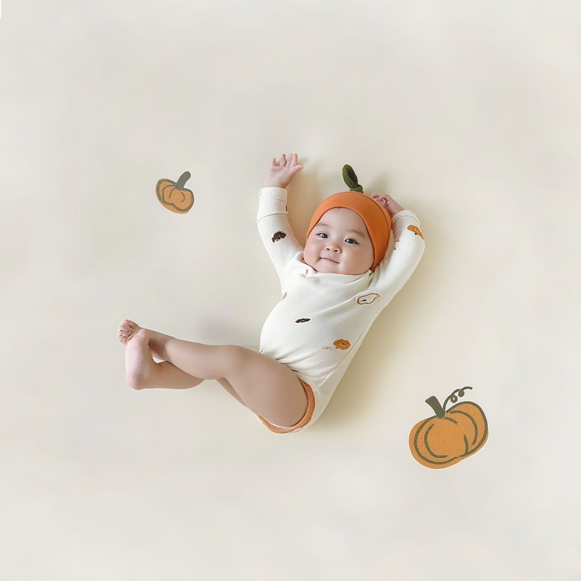 長袖セットアップ Romper + Hat / 66cm ハロウィンかぼちゃセットアップ / ロンパース+帽子セット【mh0011189】