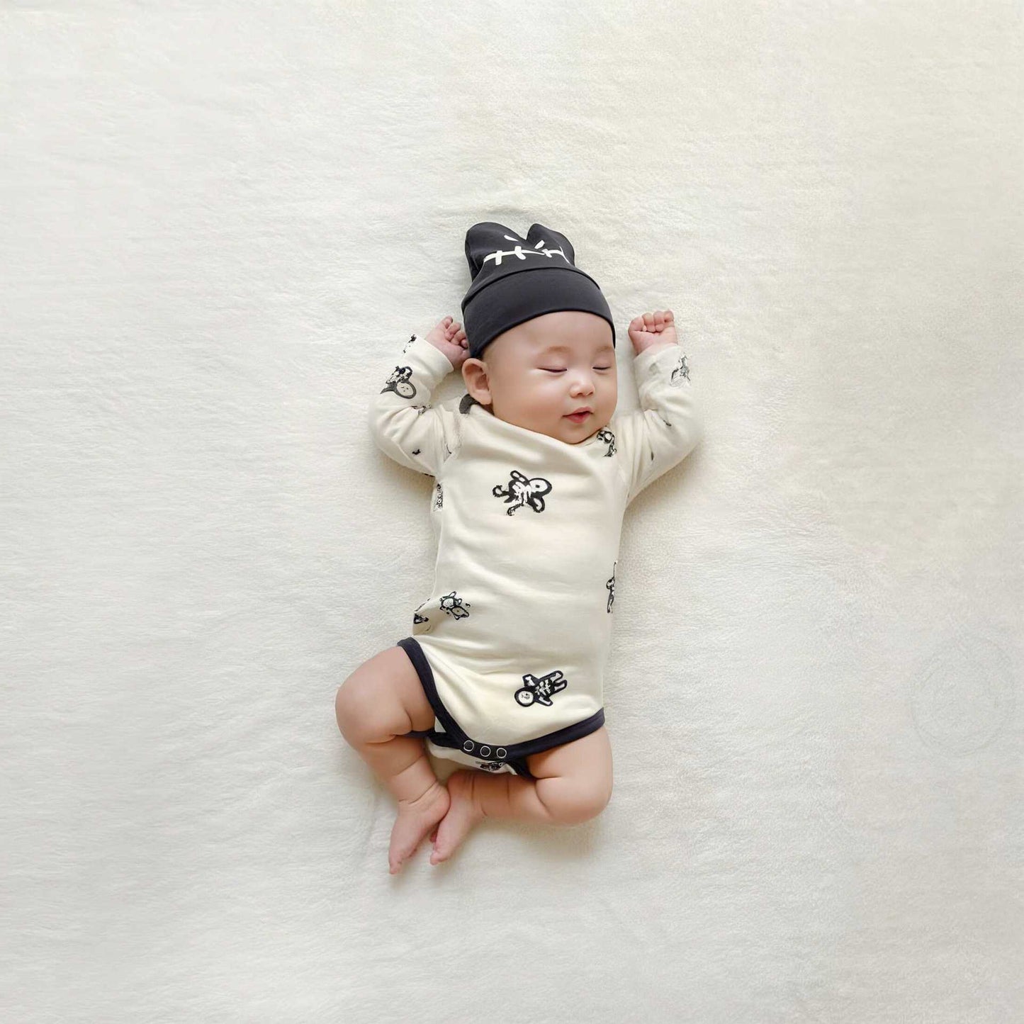 長袖ロンパース Romper + Hat / 66cm ハロウィンスケルトンプリントTシャツ+レギンスセット/ロンパース+ニット帽セット【mh0011188】