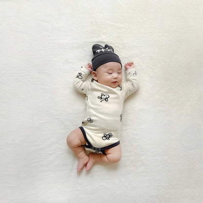 長袖ロンパース Romper + Hat / 66cm ハロウィンスケルトンプリントTシャツ+レギンスセット/ロンパース+ニット帽セット【mh0011188】