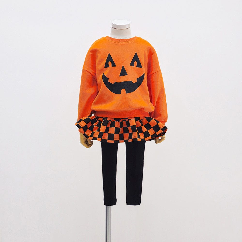 長袖セットアップ Skirt Set / 80cm ハロウィンかぼちゃチェッカーボーイズ/ガールズセットアップ 2点セット【mh0011182】