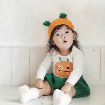 長袖セットアップ ハロウィン長袖Tシャツ+カボチャパンツ+帽子セットアップ 3点セット【mh0011187】