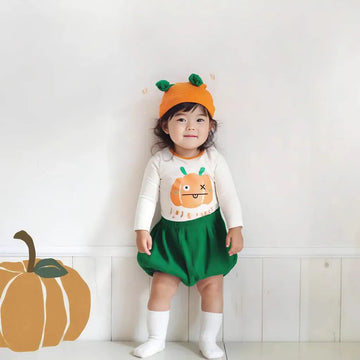 長袖セットアップ ハロウィン長袖Tシャツ+カボチャパンツ+帽子セットアップ 3点セット【mh0011187】