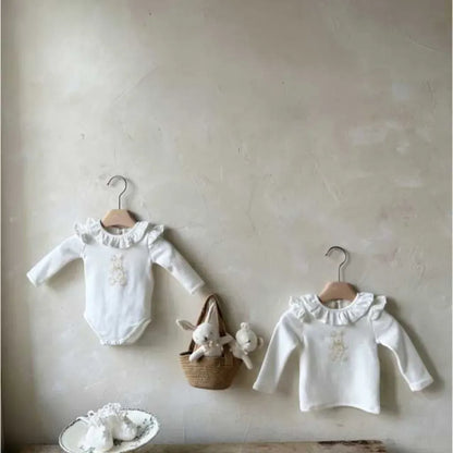 長袖ロンパース ラッフルフリル襟ロンパース/長袖Tシャツ【mh0011172】