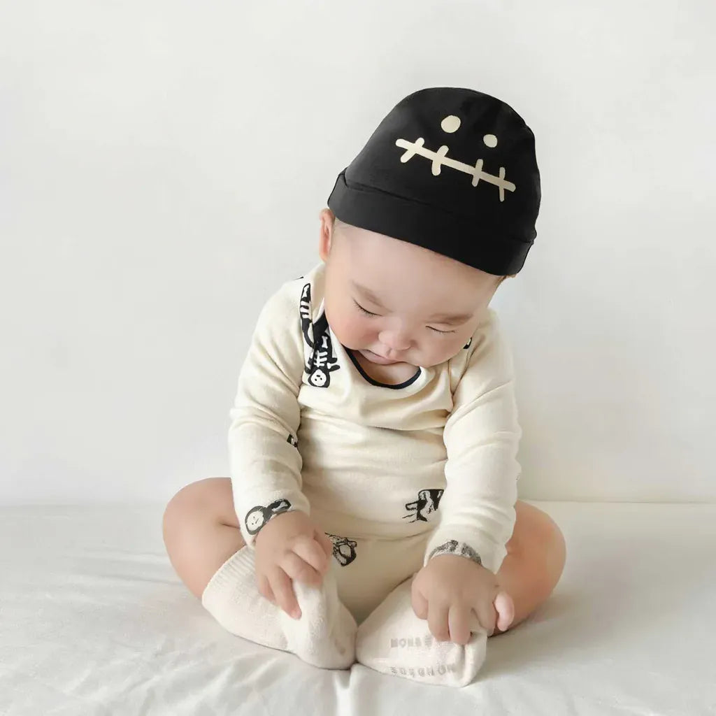 長袖ロンパース ハロウィンスケルトンプリントTシャツ+レギンスセット/ロンパース+ニット帽セット【mh0011188】