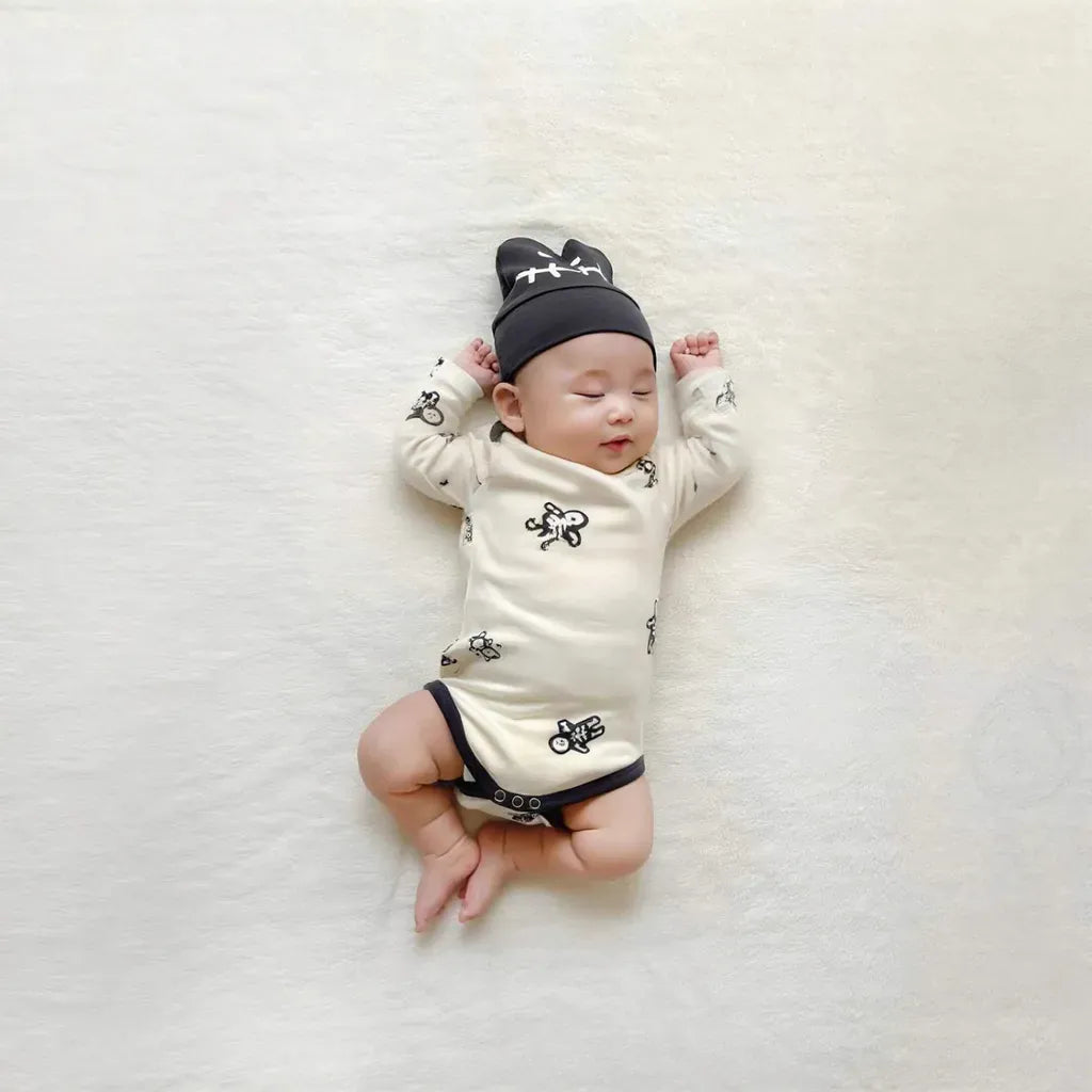 長袖ロンパース ハロウィンスケルトンプリントTシャツ+レギンスセット/ロンパース+ニット帽セット【mh0011188】