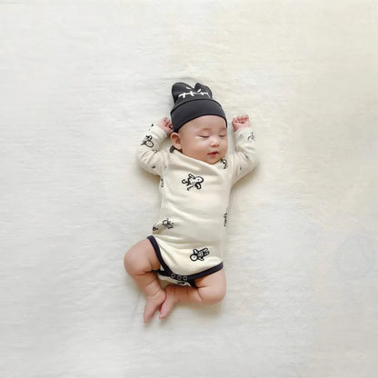 長袖ロンパース ハロウィンスケルトンプリントTシャツ+レギンスセット/ロンパース+ニット帽セット【mh0011188】