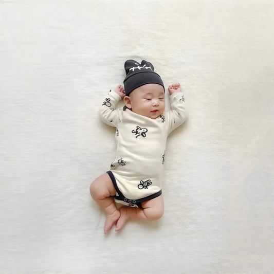 長袖ロンパース ハロウィンスケルトンプリントTシャツ+レギンスセット/ロンパース+ニット帽セット【mh0011188】