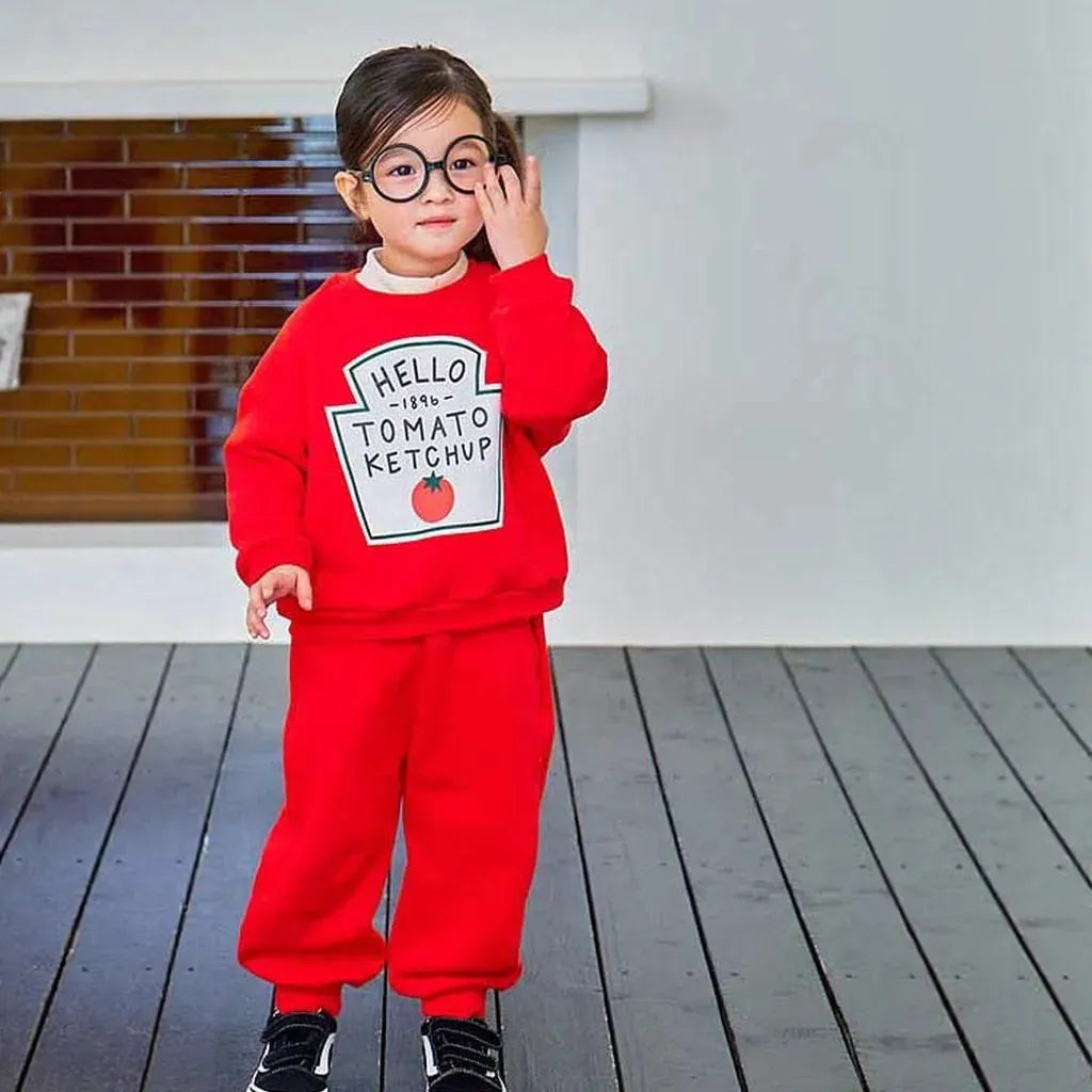 長袖 Tomato / 80cm ケチャップ/マスタードロゴスウェット上下セットアップ 2点セット【mh0011173】