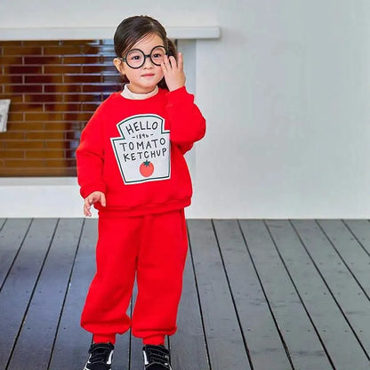 長袖 Tomato / 80cm ケチャップ/マスタードロゴスウェット上下セットアップ 2点セット【mh0011173】