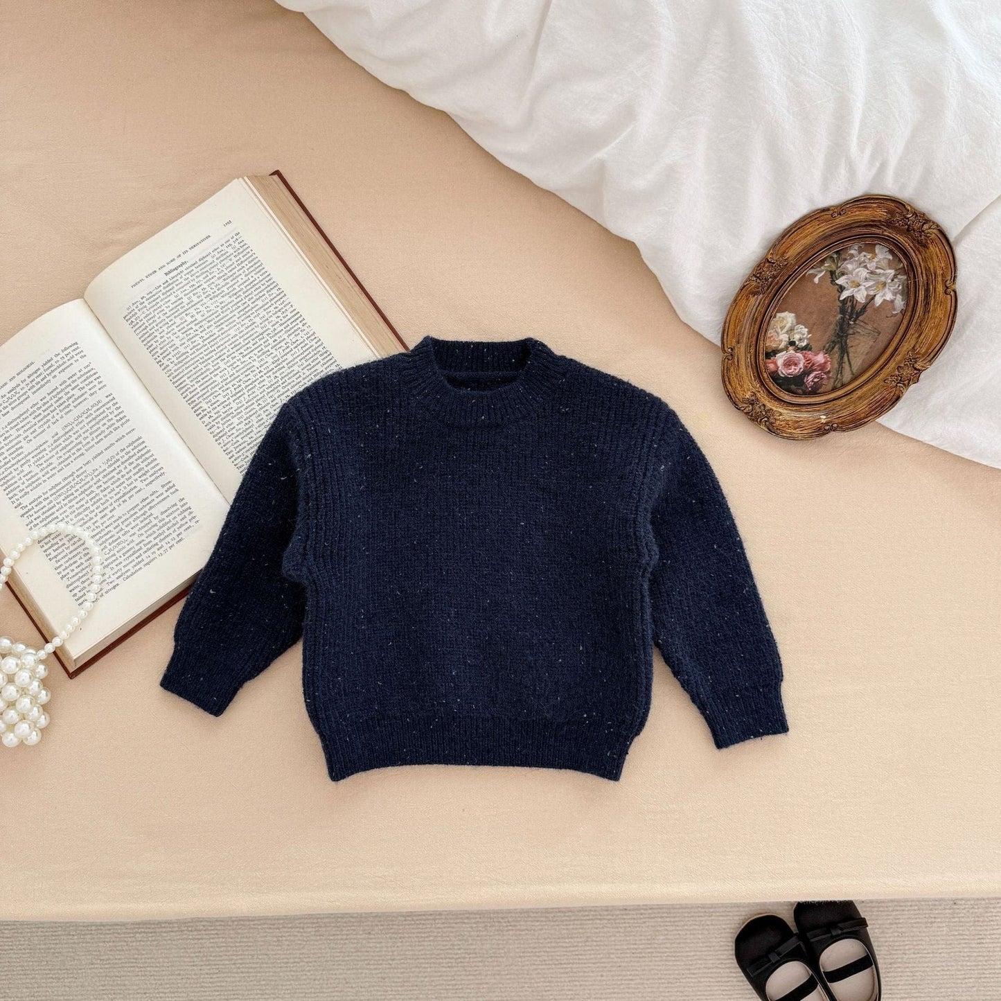 長袖セットアップ Top Royal Blue / 80cm ツイードニット長袖トップス/ハーフパンツ【mh0011186】