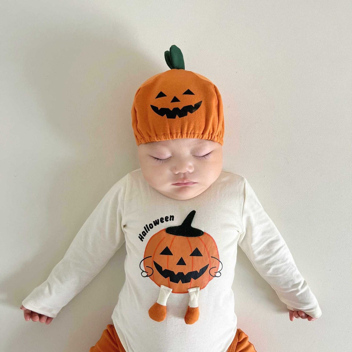 長袖ロンパース White / 66cm ハロウィンコスチューム🎃👻 長袖パンプキンロンパース+帽子セット/レギンスパンツ【mh0010559】