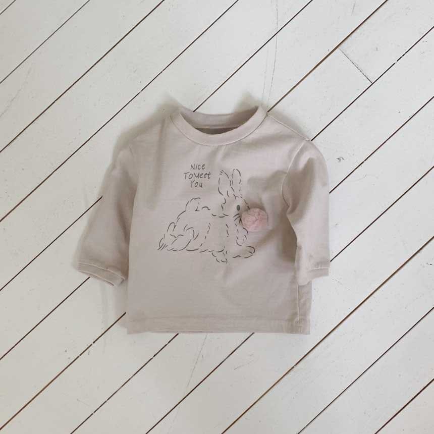 長袖Tシャツ Apricot / 73cm ぽんぽん付きうさぎプリント長袖スウェットシャツ【mh0011197】