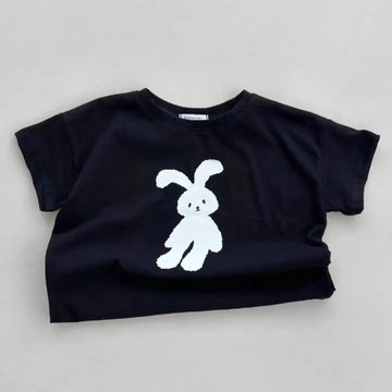 半袖Tシャツ Black / 9M  73CM ベビートップス 半袖プリントTシャツ うさぎバニー 2カラー【mh0005472】