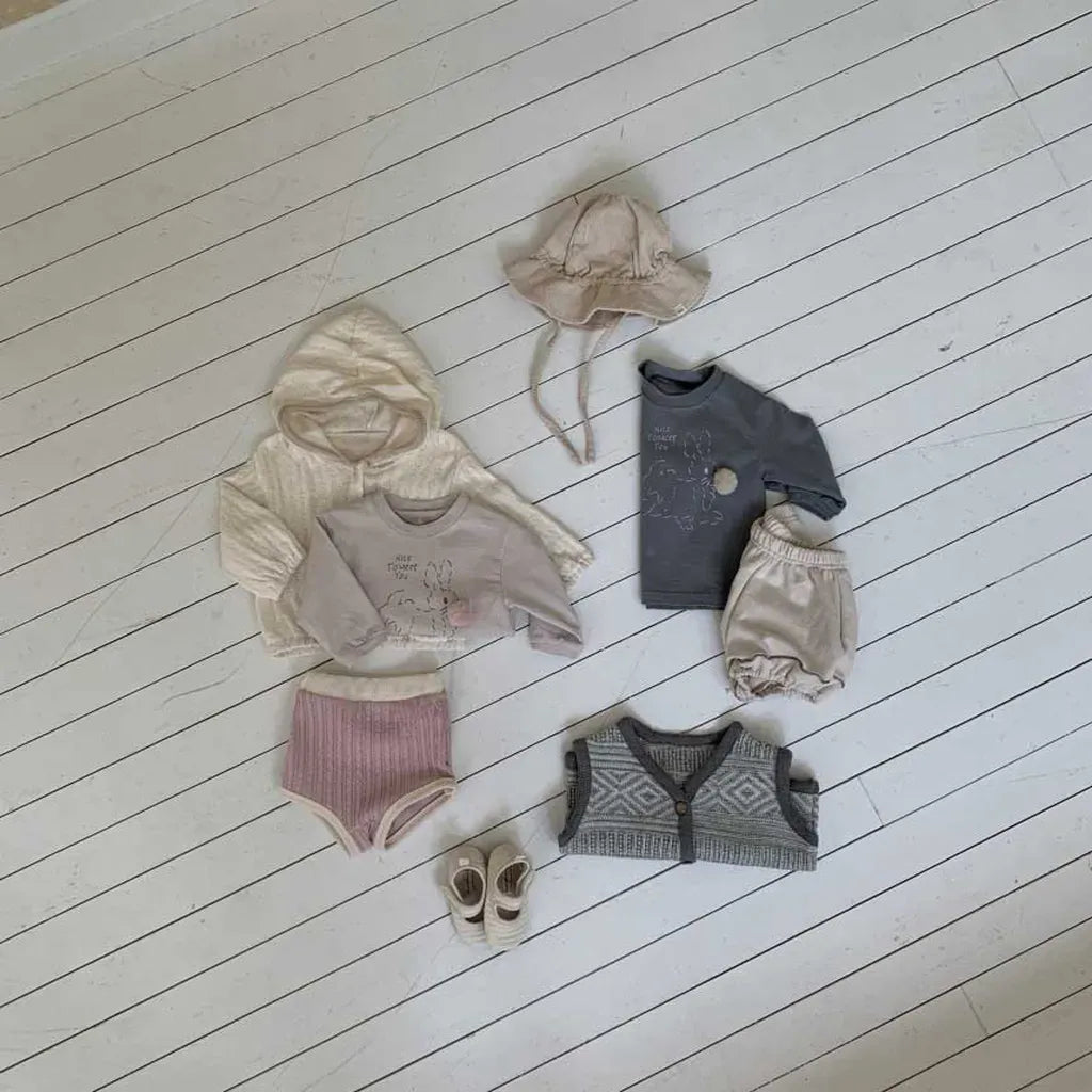 長袖Tシャツ ぽんぽん付きうさぎプリント長袖スウェットシャツ【mh0011197】