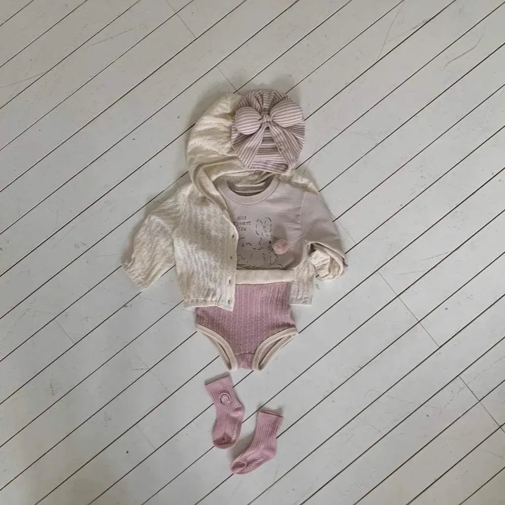 長袖Tシャツ ぽんぽん付きうさぎプリント長袖スウェットシャツ【mh0011197】