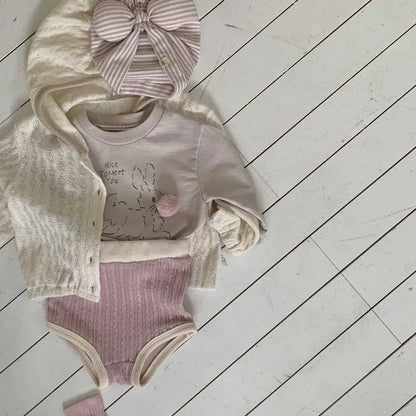 長袖Tシャツ ぽんぽん付きうさぎプリント長袖スウェットシャツ【mh0011197】