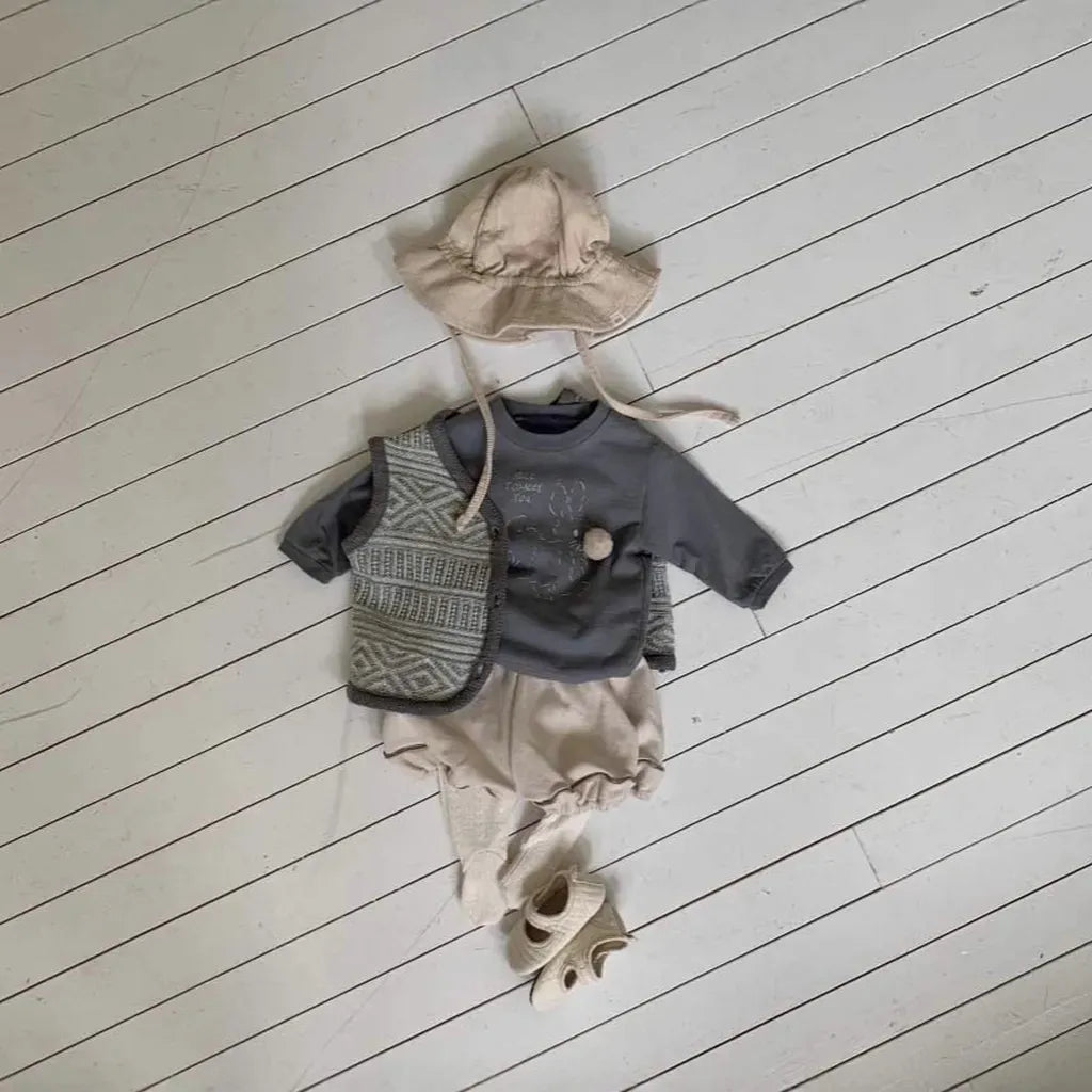 長袖Tシャツ ぽんぽん付きうさぎプリント長袖スウェットシャツ【mh0011197】