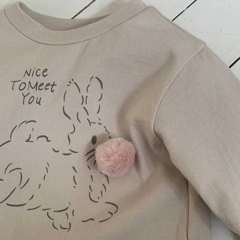 長袖Tシャツ ぽんぽん付きうさぎプリント長袖スウェットシャツ【mh0011197】