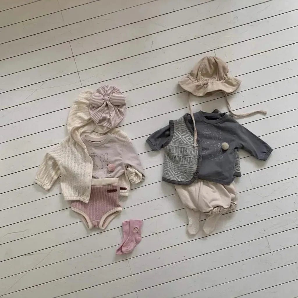 長袖Tシャツ ぽんぽん付きうさぎプリント長袖スウェットシャツ【mh0011197】