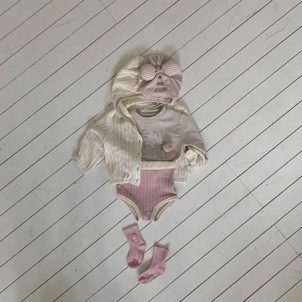 長袖Tシャツ ぽんぽん付きうさぎプリント長袖スウェットシャツ【mh0011197】