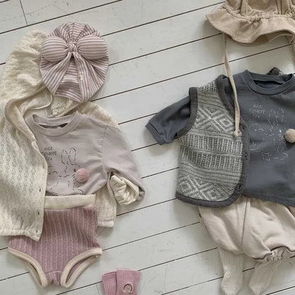 長袖Tシャツ ぽんぽん付きうさぎプリント長袖スウェットシャツ【mh0011197】