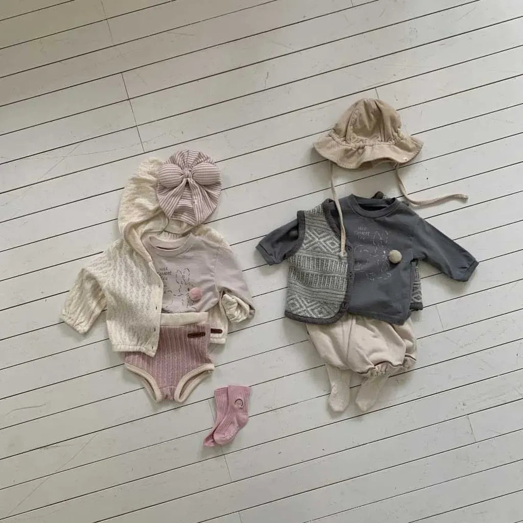 長袖Tシャツ ぽんぽん付きうさぎプリント長袖スウェットシャツ【mh0011197】