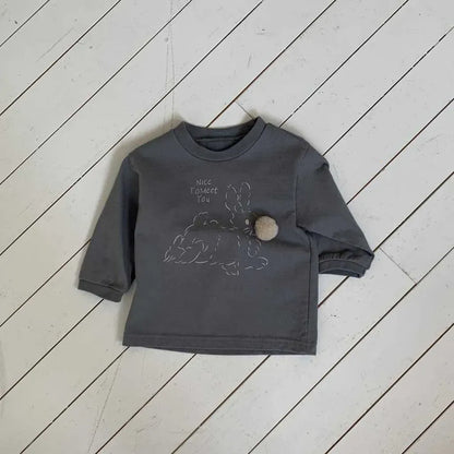 長袖Tシャツ ぽんぽん付きうさぎプリント長袖スウェットシャツ【mh0011197】