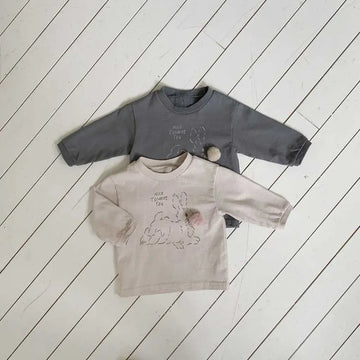 長袖Tシャツ ぽんぽん付きうさぎプリント長袖スウェットシャツ【mh0011197】