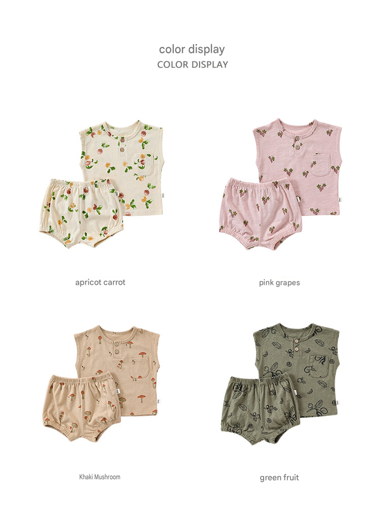Sleeveless Fruit Pattern Shorts Set フルーツ 半袖Tシャツ ショートパンツ セット【mh0013586】