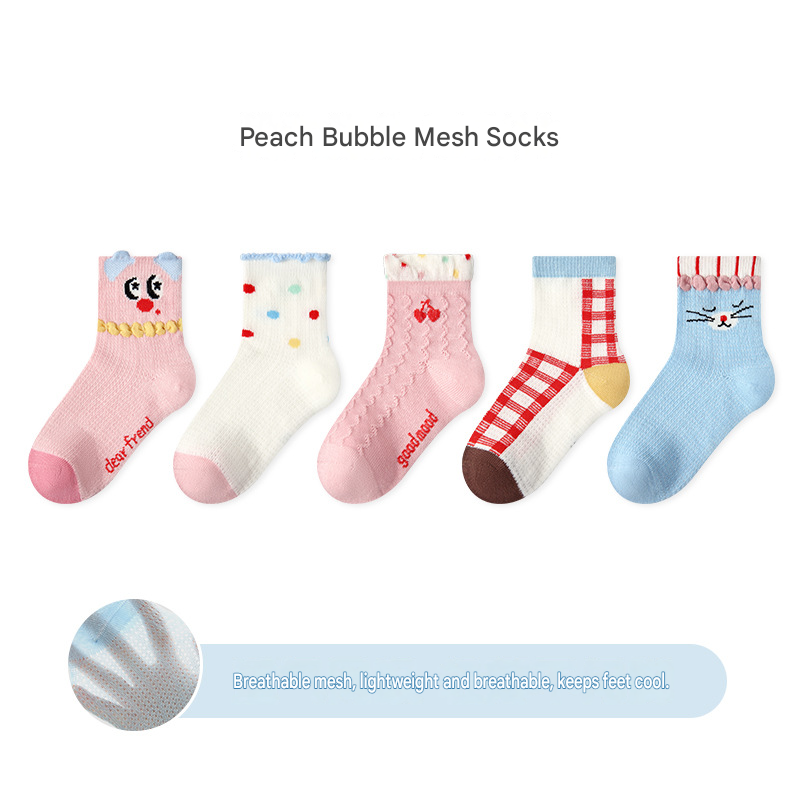 5-Pack Breathable Mesh Character Socks アニマル メッシュソックス 5足セット【mh0013541】