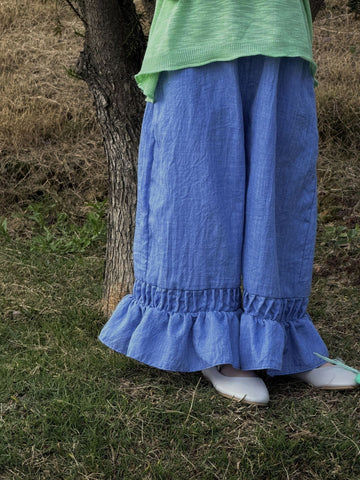 Tricolor Pure Cotton Ruffle Soft Casual Long Pants ラッフル ロングパンツ【mh0013406】 Jianzidan ロングパンツ・スウェットパンツ