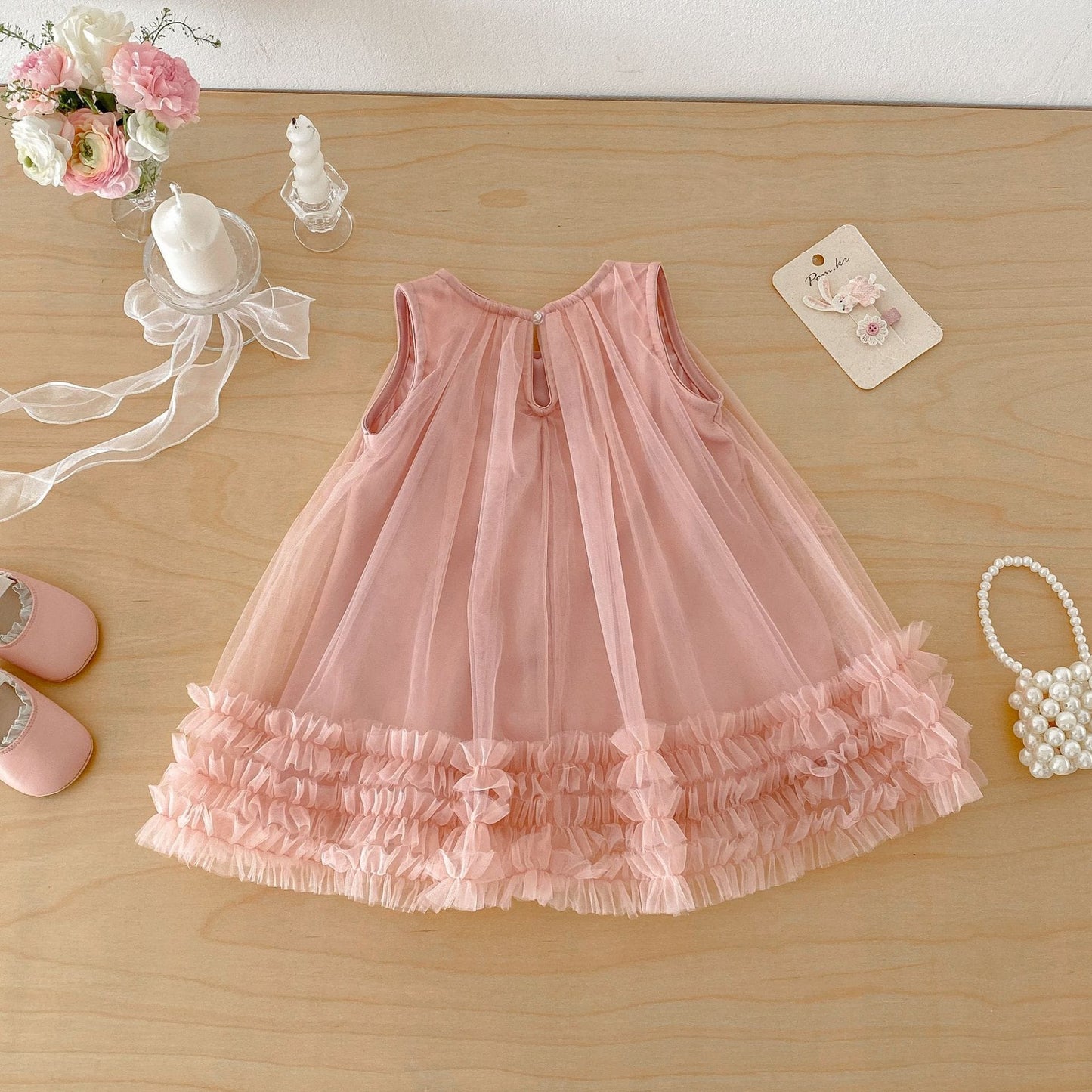 Tulle Bow Mesh Princess Dress チュール リボン ノースリーブ ワンピース【mh0012709】 angou ノースリーブワンピース