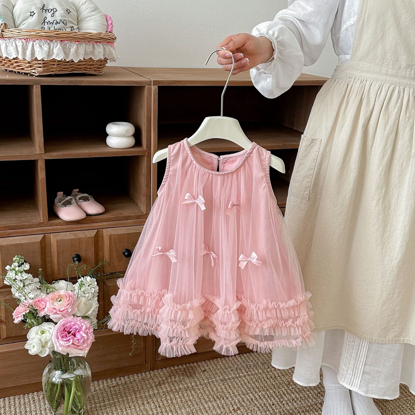 Tulle Bow Mesh Princess Dress チュール リボン ノースリーブ ワンピース【mh0012709】 angou ノースリーブワンピース